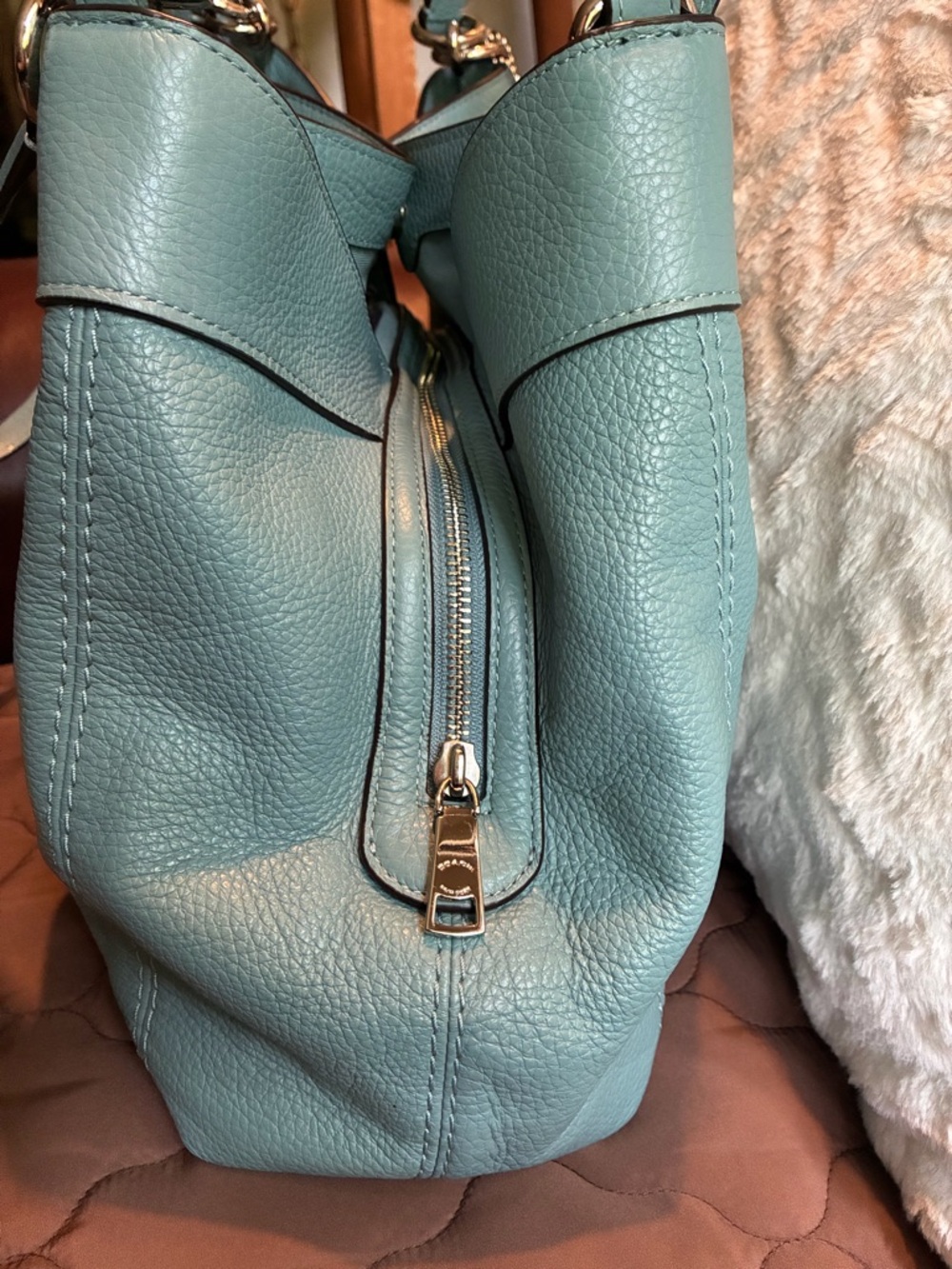 NWOT Coach Blue Pebbled Leather Shoulder Bag - Picture 14 of 16